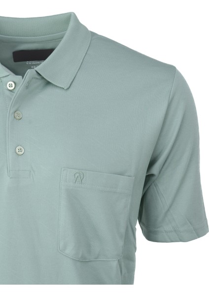 Erkek Pamuklu Merserize Kumaş T-Shirt Düğmeli Polo Yaka Cepli Kısa Kol Şık Desenli Tam Kalıp