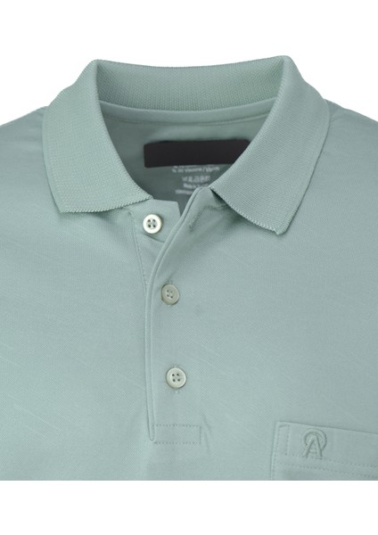 Erkek Pamuklu Merserize Kumaş T-Shirt Düğmeli Polo Yaka Cepli Kısa Kol Şık Desenli Tam Kalıp