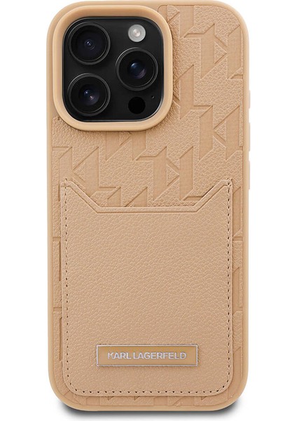 Apple iPhone 16 Pro Uyumlu Kılıf Orjinal Lisanslı Kl Desenli Kartlıklı Monogram Kahverengi