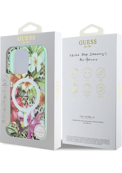 Apple iPhone 16 Pro Max Uyumlu Kılıf Guess Orjinal Lisanslı Magsafe Özellik Iml Baskılı Jungle Ring Yeşil