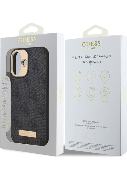 Apple iPhone 16 Kılıf Guess Orjinal Lisanslı Magsafe Özellik Pu 4g Desenli Metal Plaka Klasik Logolu Siyah indirimleri