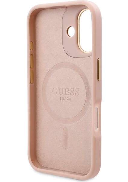 Apple iPhone 16 Kılıf Guess Orjinal Lisanslı Magsafe Özellik Pu 4g Desenli Metal Plaka Klasik Logolu Pembe fırsatları