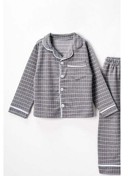 0043 5-8 Yaş Yakalı Kareli Pijama Takım