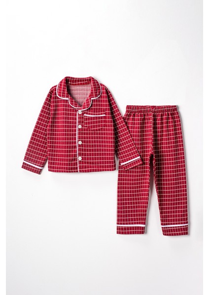 0043 5-8 Yaş Yakalı Kareli Pijama Takım