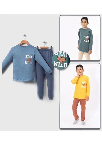 5056 8-10 Yaş Stay Wıld Köpek Baskılı Erkek Pijama Takımı fırsatları