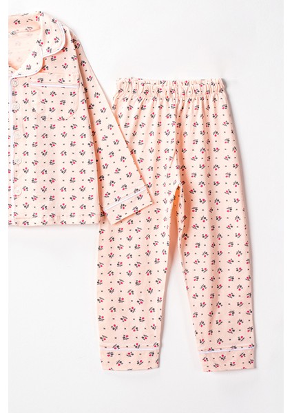 0047 9-12 Yaş Yakalı Çiçekli Pijama Takım modelleri
