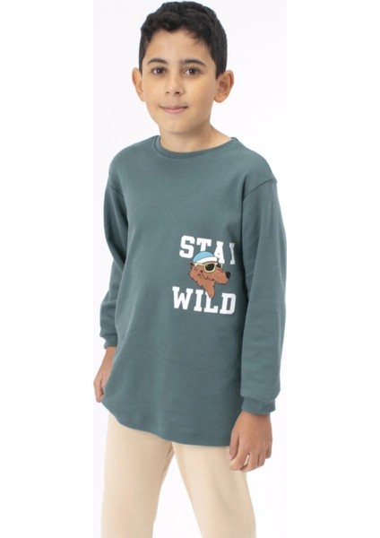 5056 8-10 Yaş Stay Wıld Köpek Baskılı Erkek Pijama Takımı