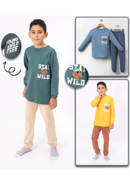 5056 8-10 Yaş Stay Wıld Köpek Baskılı Erkek Pijama Takımı fırsatları