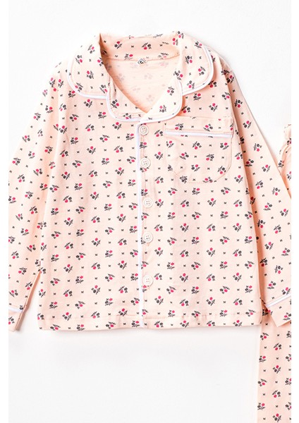 0053 5-8 Yaş Çiçek Desenli Pijama Takım