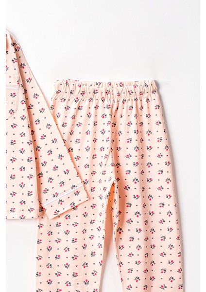 0053 5-8 Yaş Çiçek Desenli Pijama Takım