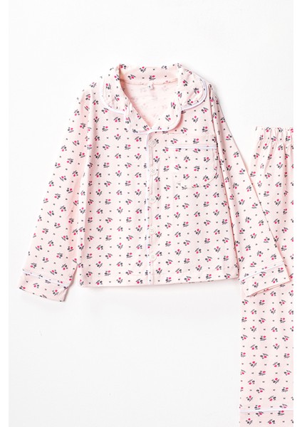 0053 5-8 Yaş Çiçek Desenli Pijama Takım