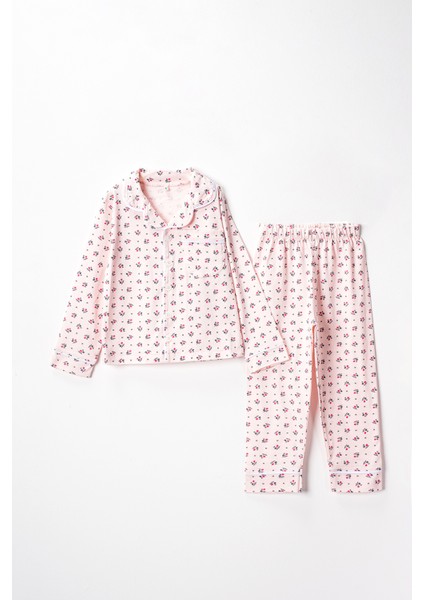0047 9-12 Yaş Yakalı Çiçekli Pijama Takım