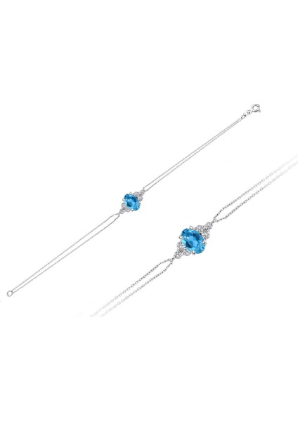 ve Oval Mavi Topaz Taşlı Bileklik 0417B0008