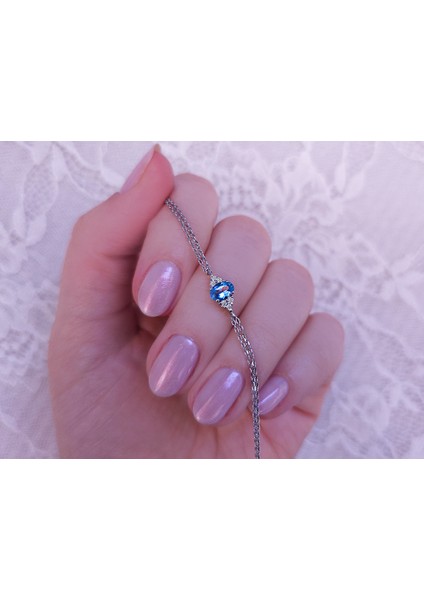 ve Oval Mavi Topaz Taşlı Bileklik 0417B0008 modelleri