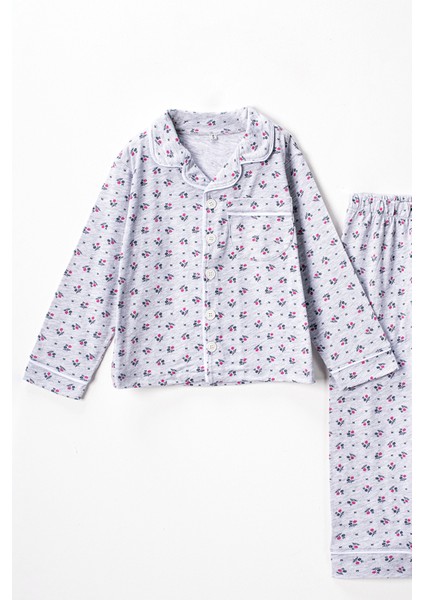 0053 5-8 Yaş Çiçek Desenli Pijama Takım