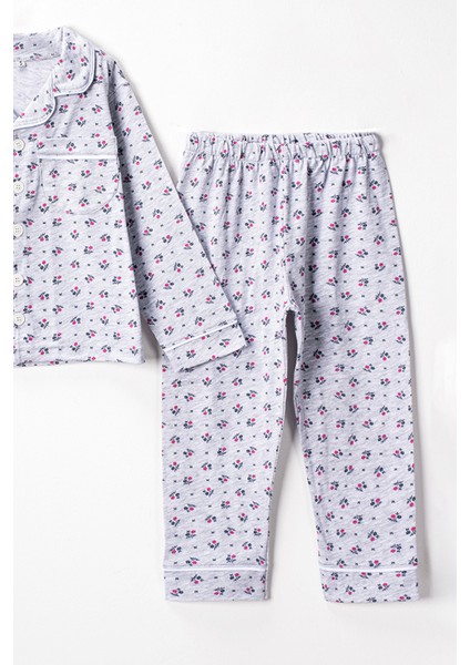 0053 5-8 Yaş Çiçek Desenli Pijama Takım