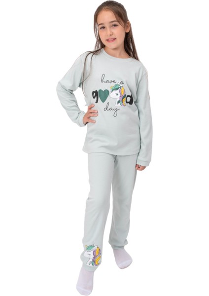 5082 7-10 Yaş Good Unıcorn Baskılı Pijama Takım