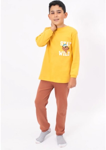 5056 8-10 Yaş Stay Wıld Köpek Baskılı Erkek Pijama Takımı