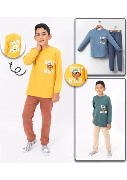 5056 8-10 Yaş Stay Wıld Köpek Baskılı Erkek Pijama Takımı fiyatları
