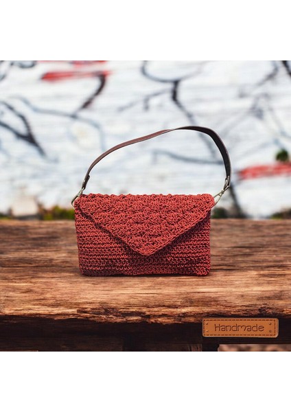 El Işi Handmade Tasarım Örgü Omuz Çantası Kırmızı