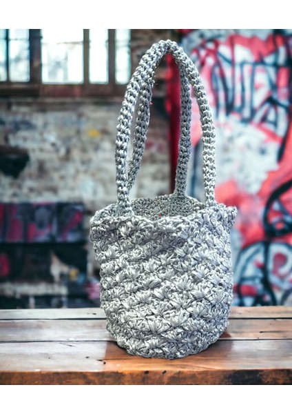 Handmade Tasarım Boru Örgü Omuz Çantası Gri