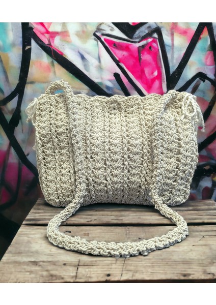 El Işi Handmade Tasarım Örgü Omuz Çantası Krem modelleri