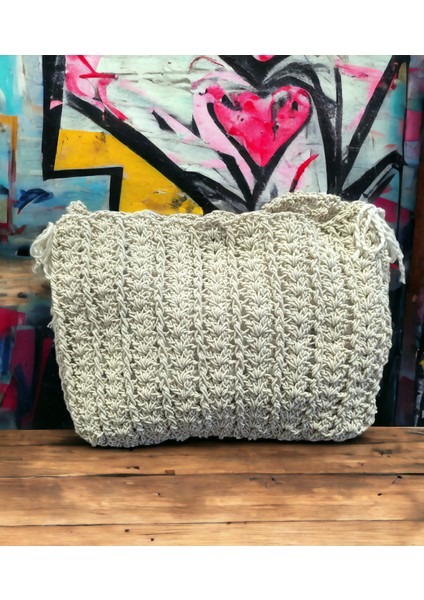 El Işi Handmade Tasarım Örgü Omuz Çantası Krem fırsatları