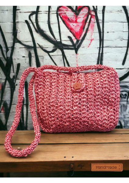 El Işi Handmade Tasarım Örgü Omuz Çantası Gül Kurusu