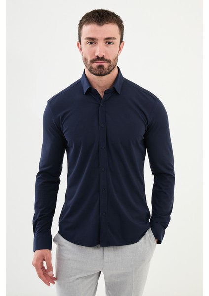 Düz Lacivert Slim Fit Erkek Gömlek