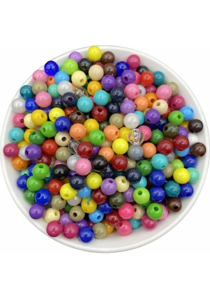 8 mm Karışık Renkli Plastik Boncuk Renkli Geniş Delik Makrome Boncuğu (100gr~360-390 Adet Boncuk)