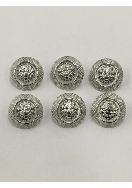 6 Adet 22 Mm (2.2 Cm) Aslan Desenli Gümüş Renk Trençkot Ve Blazer Ceket Düğmesi