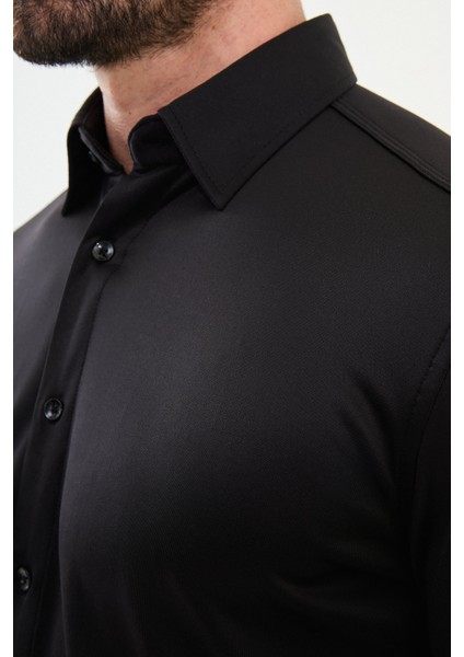 Düz Siyah Slim Fit Erkek Gömlek fiyatları