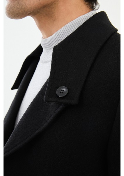 Düz Siyah Slim Fit Açık Yaka Kaşe Erkek Kaban fiyatları