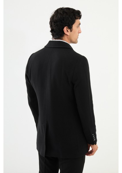 Düz Siyah Slim Fit Açık Yaka Kaşe Erkek Kaban fırsatları