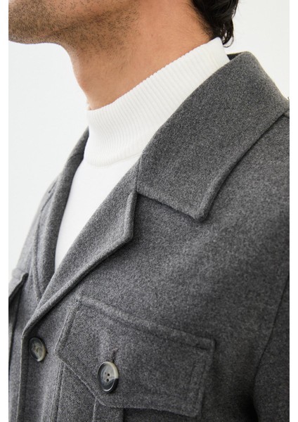 Düz Gri Slim Fit Torba Cep Erkek Trench Coat fiyatları
