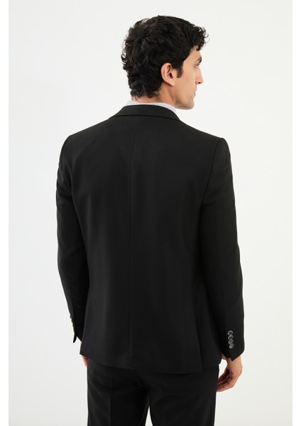 Desenli Siyah Slim Fit Torba Cep Mono Yaka Erkek Takım Elbise modelleri
