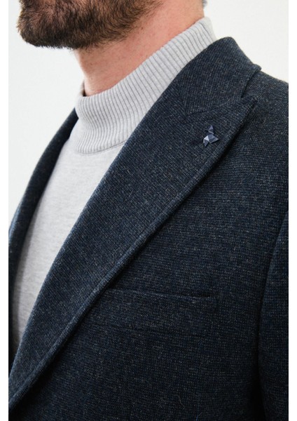 Kırçıllı Lacivert Slim Fit Kemer Detaylı Geniş Yaka Yün Erkek Takım Elbise fiyatları