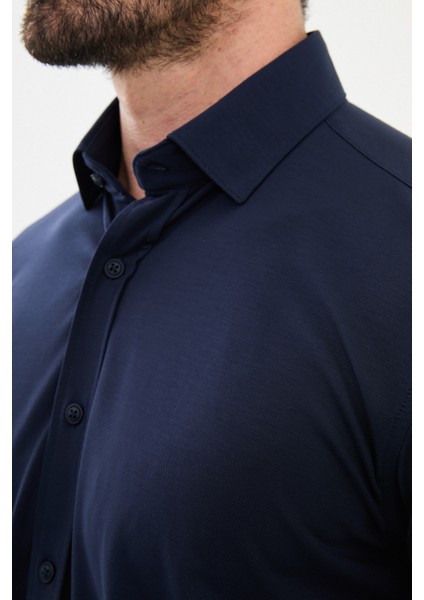 Düz Lacivert Slim Fit Erkek Gömlek
