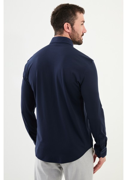 Düz Lacivert Slim Fit Erkek Gömlek