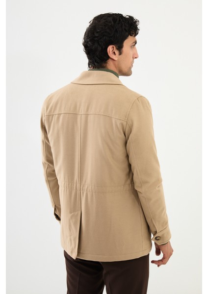 Düz Bej Slim Fit Torba Cep Erkek Trench Coat fırsatları