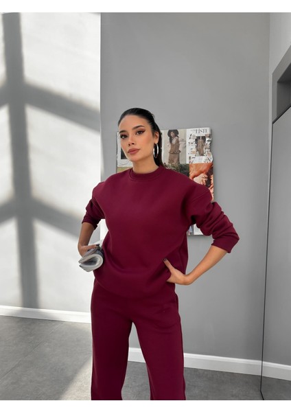 Bordo Basic Sweatshirt Takım