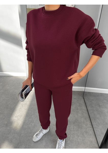 Bordo Basic Sweatshirt Takım