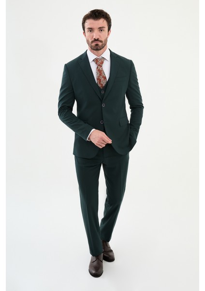 Düz Haki Slim Fit Mono Yaka Klasik Erkek Takım Elbise modelleri
