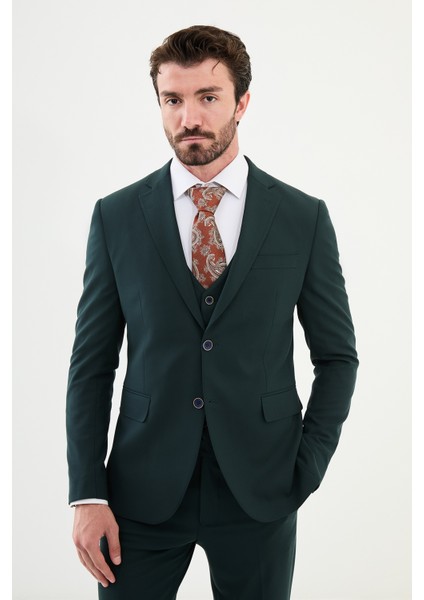 Düz Haki Slim Fit Mono Yaka Klasik Erkek Takım Elbise fırsatları