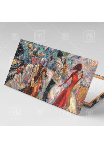 Caz Müzik Konseri Müzisyenler Soyut Dekor Piyanist Müzik Enine Yatay Kanvas Tablo fiyatları