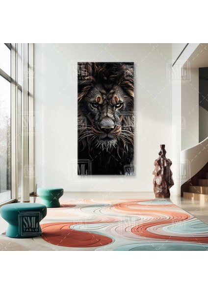 Aslan Kafası Lion Head Karizmatik Ormanlar Kralı Boyuna Dikey Kanvas Tablo