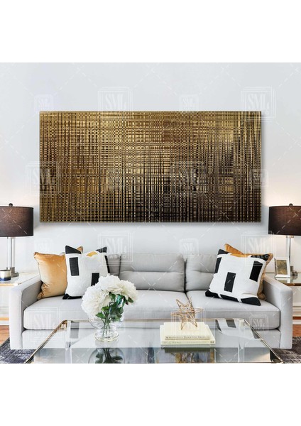 Altın Gold Soyut Tasarımlı Modern Geçişler Doku Tekstüre Enine Yatay Kanvas Tablo