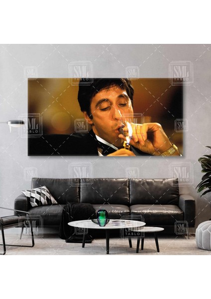 Tony Montana Karizmatik Adam Scarface Movie Yaralı Yüz Filmi Enine Yatay Kanvas Tablo