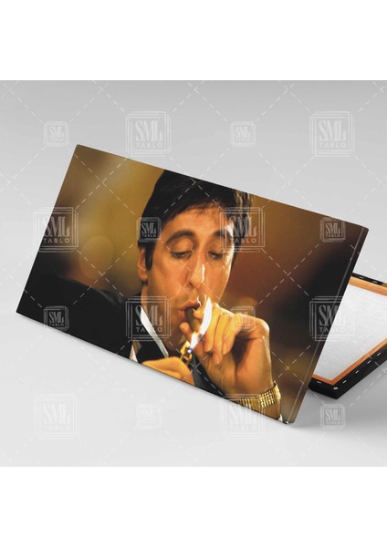 Tony Montana Karizmatik Adam Scarface Movie Yaralı Yüz Filmi Enine Yatay Kanvas Tablo