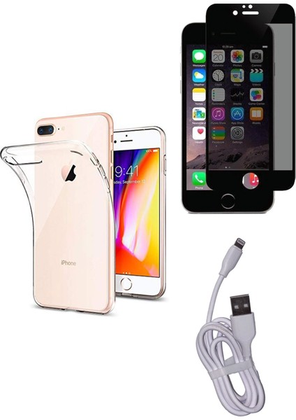 Apple iPhone 7 Plus Hayalet Ekran Koruyucu, Şeffaf Kılıf ve Şarj Kablosu Seti | 3'lü Koruma Paketi